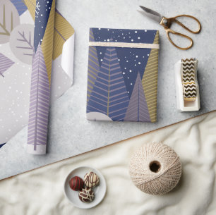 Papier Cadeau Forêt bohème avec bleu marine, Noël