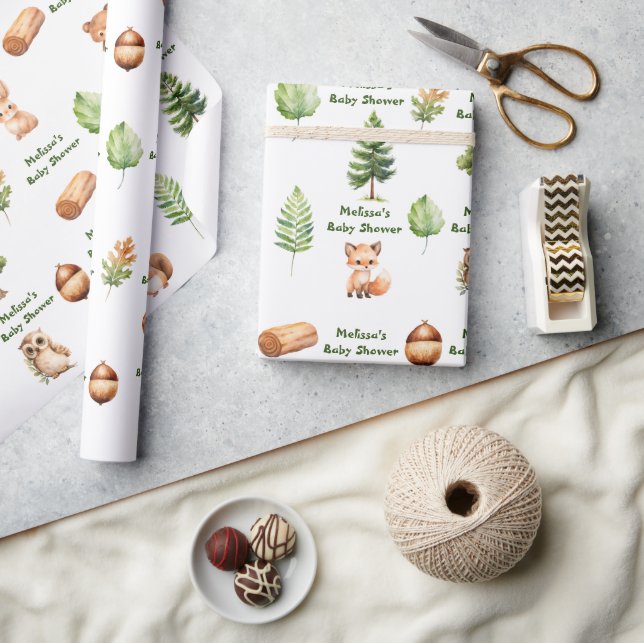 Papier Cadeau Forêt boisée Animaux bébé garçon douche (Artisanat)