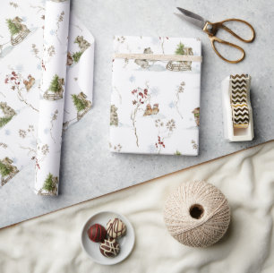 Papier Cadeau Forêt Boisée Hiver Noël