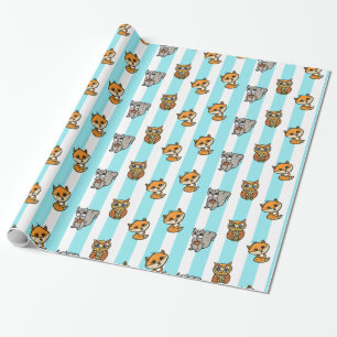 Papier Cadeau Forêt Créatures Fox, écureuil et hibou bleu