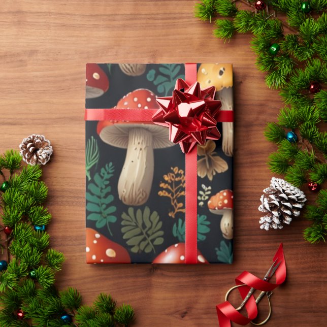 Papier Cadeau Forêt de champignons enchanteresse (Cadeau de vacances)