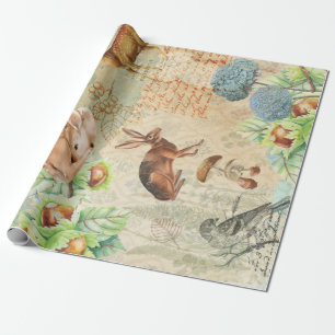 Papier Cadeau Forêt de décantation de bois Cerf, lapin 