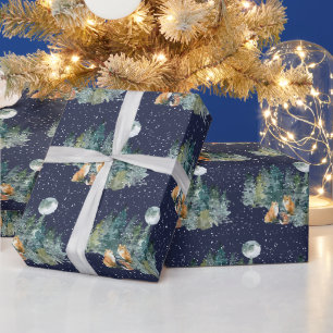 Papier Cadeau Forêt de la famille renard Pleine lune Neige Noël