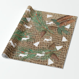 Papier Cadeau Forêt de pins rustique Reindeer Arbre de Noël