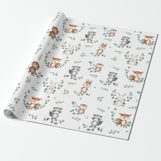 Papier Cadeau Forêt de verdure de bois adorable Bébés animaux (Déroulé)
