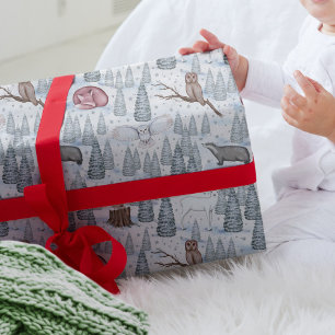 Papier Cadeau Forêt d'hiver Animaux Nature Motif de Noël