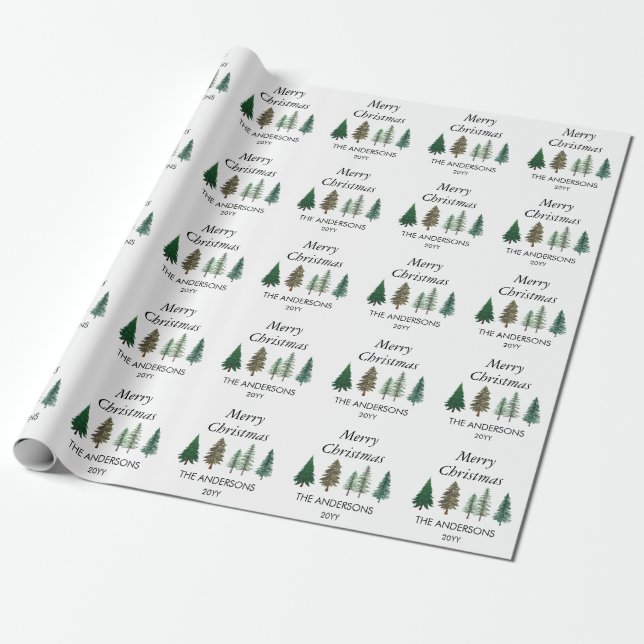 Papier Cadeau Forêt d'hiver Élégant pins Noël (Déroulé)