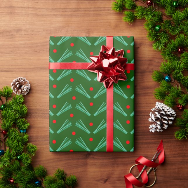 Papier Cadeau Forêt d'hiver foncé Pin vert feuillage Noël (Cadeau de vacances)