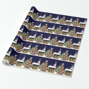 Papier Cadeau Forêt d'hiver Noël Cabine de vacances Scène No