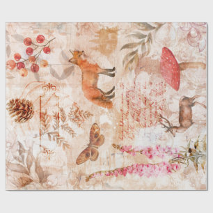 Papier Cadeau Forêt forestière Faune Renard Deer Découpage