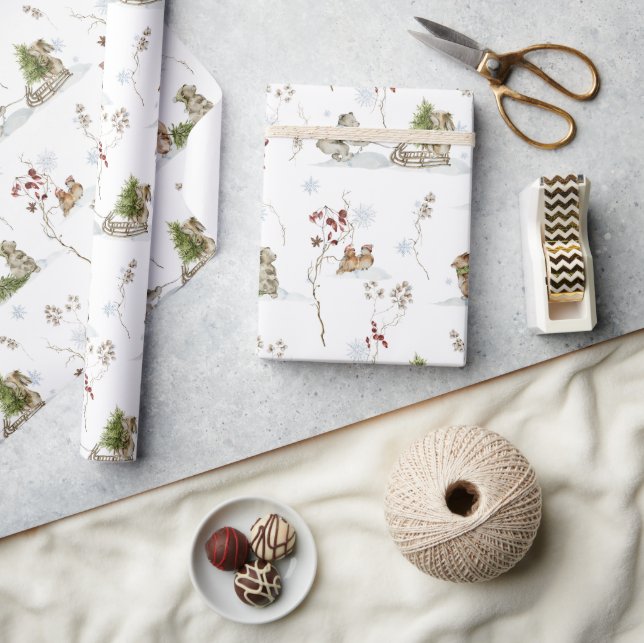 Papier Cadeau Forêt forestière hiver | Noël (Artisanat)