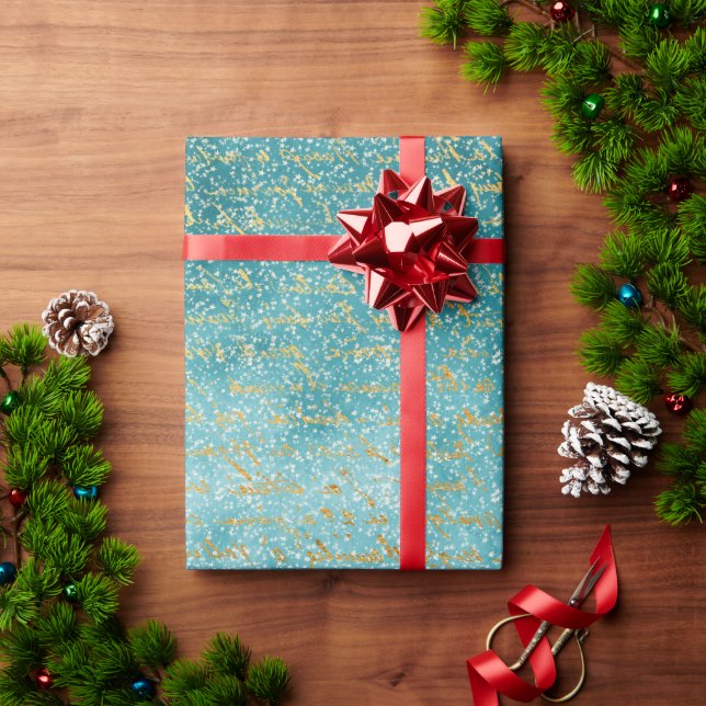 Papier Cadeau Forêt hivernale traditionnelle Motoneige Noël bleu (Cadeau de vacances)