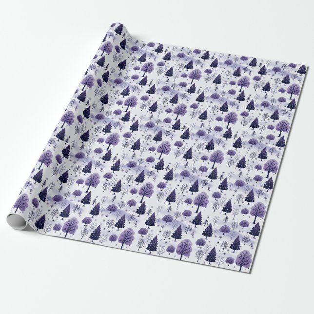 Papier Cadeau Forêt neigeuse Purple Papier d'enveloppement de No (Déroulé)