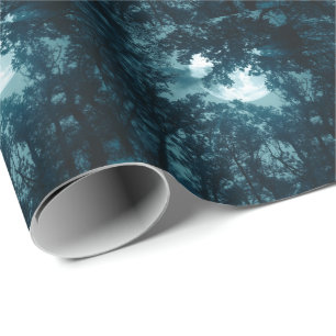 Papier Cadeau Forêt nocturne enchanteresse avec Pleine lune