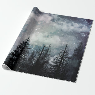 Papier Cadeau Forêt nuageuse de pins d'hiver