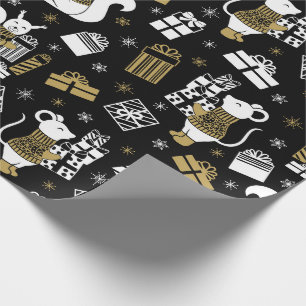 Papier Cadeau Forfaits cadeaux Noël White Black Gold Mice