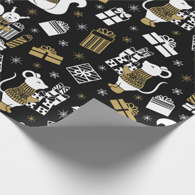 Papier Cadeau Forfaits cadeaux Noël White Black Gold Mice (Coin)