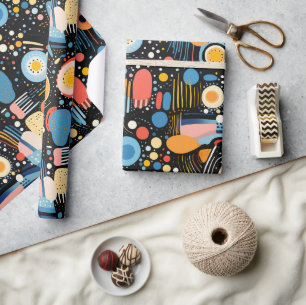 Papier Cadeau Formes abstraites colorées et points motif transpa