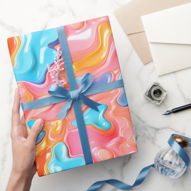 Papier Cadeau Formes de fluides psychédéliques en plastique (Cadeaux)