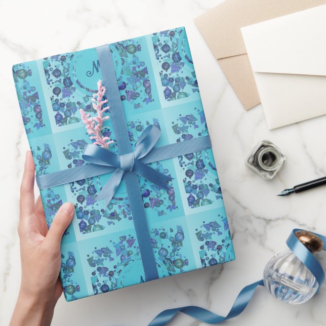 Papier Cadeau Formes géométriques modernes avec monogramme en bl (Cadeaux)