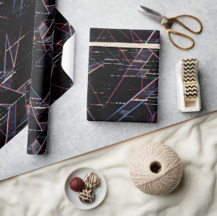 Papier Cadeau Formes géométriques néon Glitchcore sur fond noir