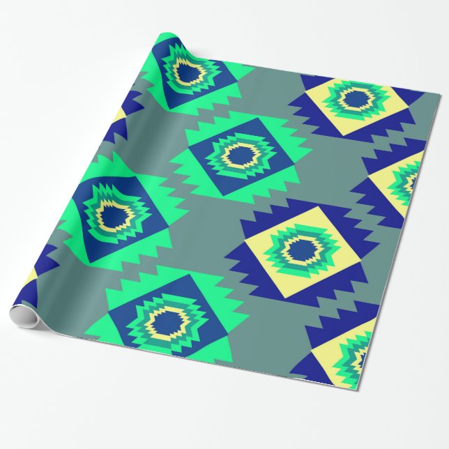 Papier Cadeau Formes tribales bleues (Déroulé)