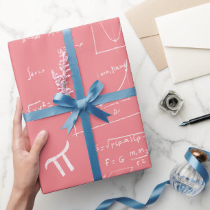 Papier Cadeau Formules et équations mathématiques rose et blanc