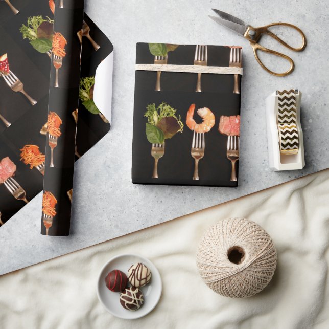 Papier Cadeau Fourchettes argentées sur fond noir  (Artisanat)
