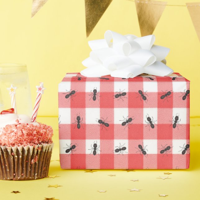 Papier Cadeau Fourmis noire sur En vichy chèque (Fête d'anniversaire)