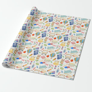 Papier Cadeau Fournitures scolaires de retour à l'école aquarell