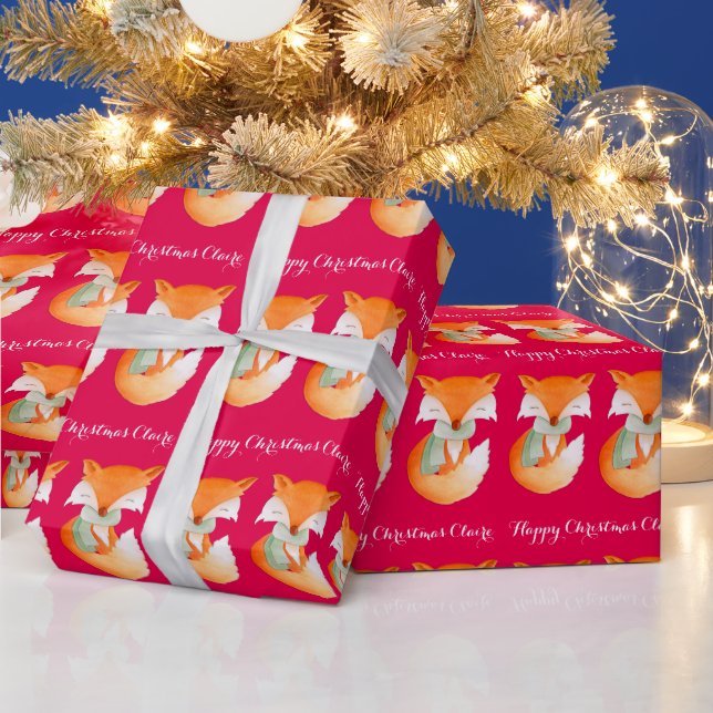 Papier Cadeau Fox petit d'hiver nom d'art Noël rouge enveloppeme (Vacances)
