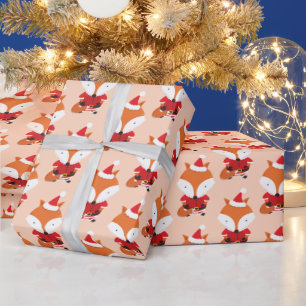 Papier Cadeau Fox Santa Hat Orange Noël animal vacances