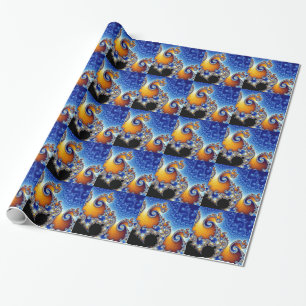 Papier Cadeau Fractale en spirale bleue de Mandelbrot double