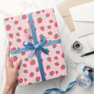 Papier Cadeau Fraise motif rose pour premier anniversaire de béb