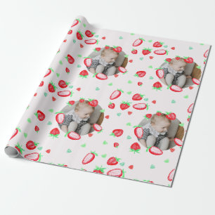 Papier Cadeau Fraise première fête d'anniversaire photo personna