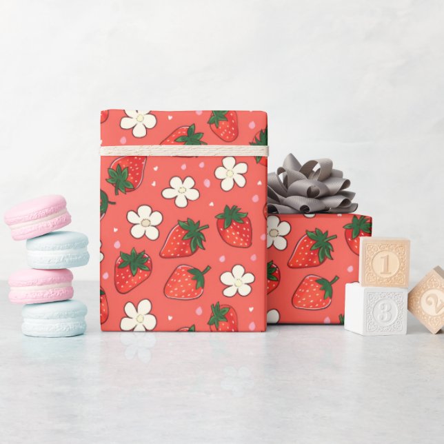 Papier Cadeau Fraise rouge (Baby Shower)