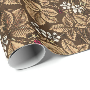 Papier Cadeau Fraises et Feuilles Art nouveau, Brown foncé