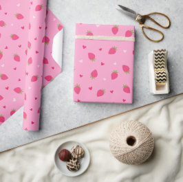 Papier Cadeau Fraises Mignons Cœurs Amour Baies Saint-Valentin