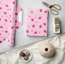 Papier Cadeau Fraises Mignons Cœurs Amour Baies Saint-Valentin