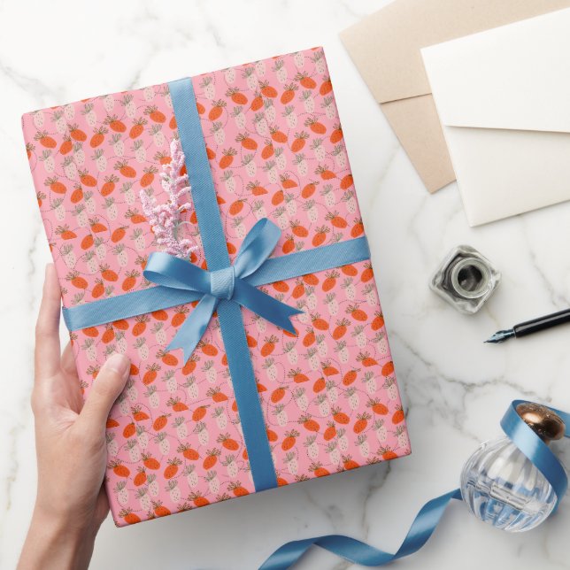 Papier Cadeau Fraises motif gribouillé rose blanc   (Cadeaux)