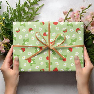 Papier Cadeau Framboises vertes et rouges