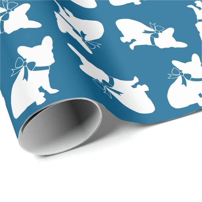 Papier Cadeau Français Baby shower Bulldog Français Frenchie Blu (Coin rond)