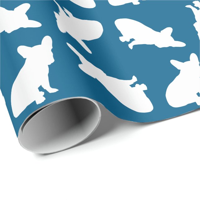 Papier Cadeau Français Baby shower Bulldog Français Frenchie Blu (Coin rond)