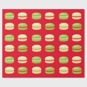 Papier Cadeau Français rouge Macarons de Noël vert et blanc