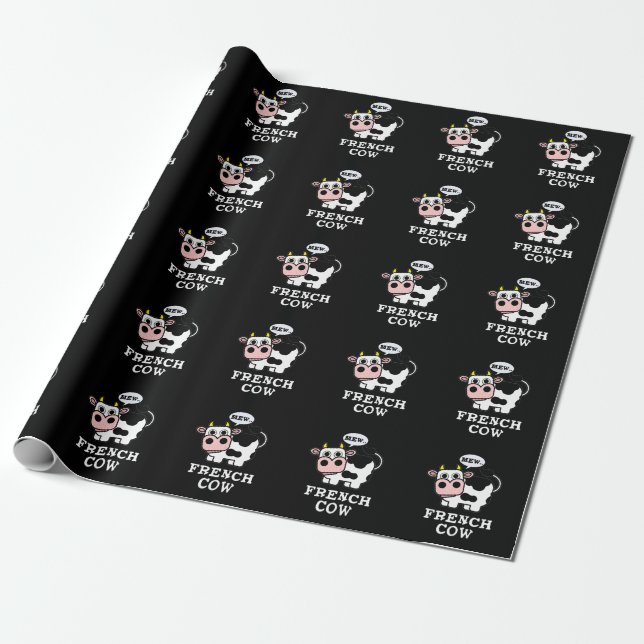 Papier Cadeau Français Vache drôle Animal Pun Dark BG (Déroulé)