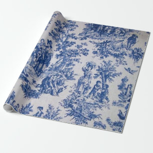 Papier Cadeau Française toile de jouy Découpage bleu et blanc
