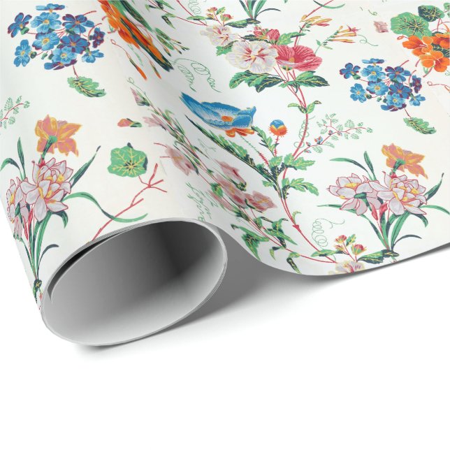 Papier Cadeau France 1830 Floral Antique Wallpaper (Coin rond)