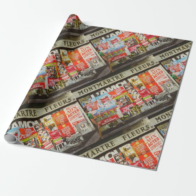 Papier Cadeau France Paris Cityscape Montmartre Fleurs (Déroulé)