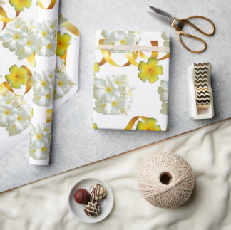 Papier Cadeau Frangipani jaune et blanc Papier d'enveloppement d