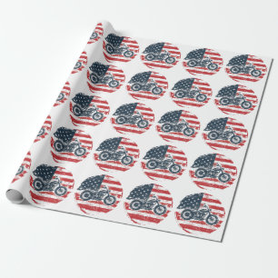 Papier Cadeau Freedom Ride : Moto rétro et drapeau américain